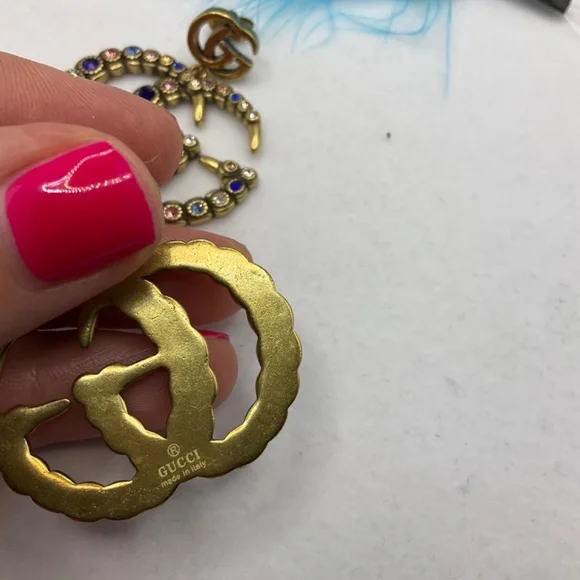 Gold GG Marmont Colorful Crystals Dangle Earrings - Picture 4 of 9